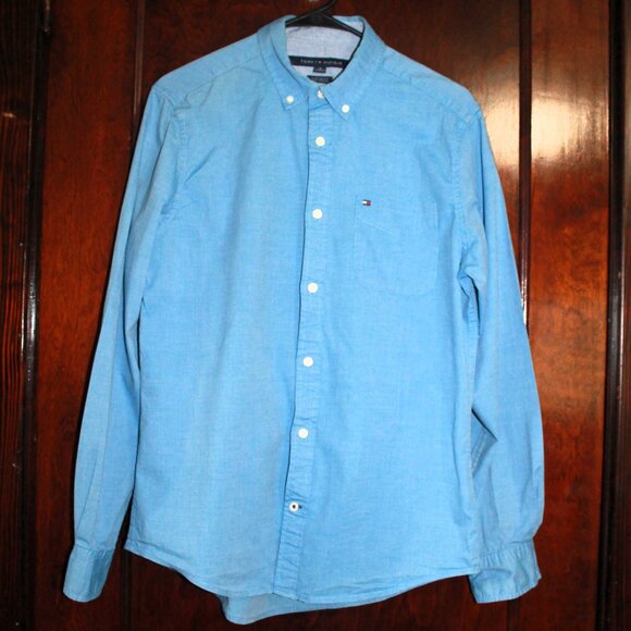 Tommy Hilfiger Blue Cotton Button-Down Shirt, Medium - Picture 2 of 7